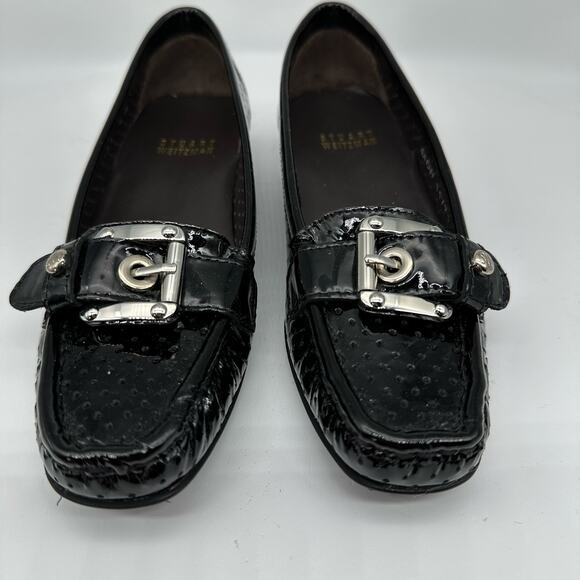 Stuart Weitzman Black Patent Leather Loafers Flats Front Buckle Womens Size 4M - Picture 11 of 16
